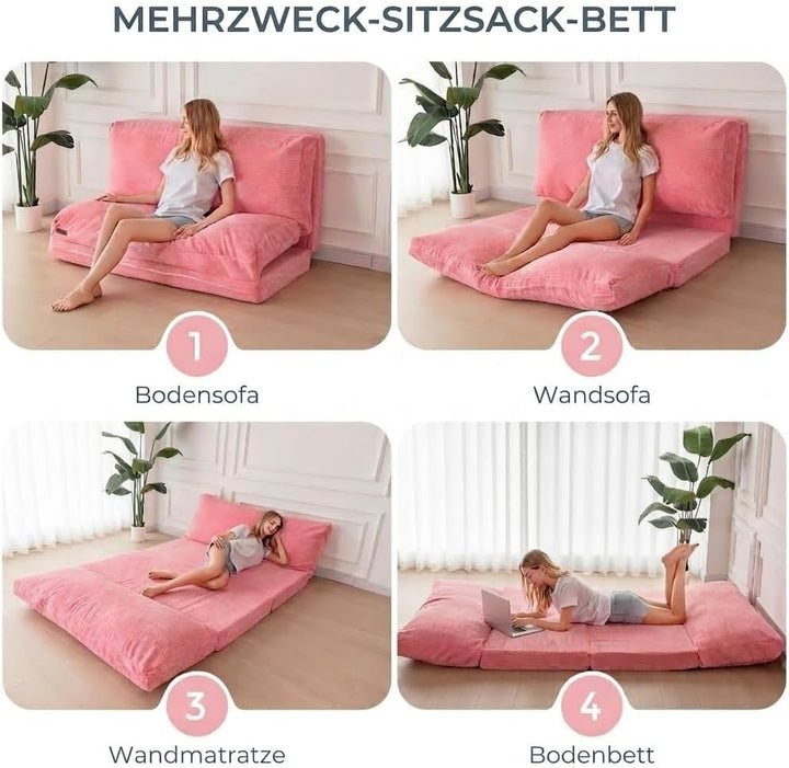 MAXYOYO Sitzsack-Bett, faltbar, Cordsamt, Schlafsofa, Bodenmatratze für Erwachsene, extra dick, 4-Fa