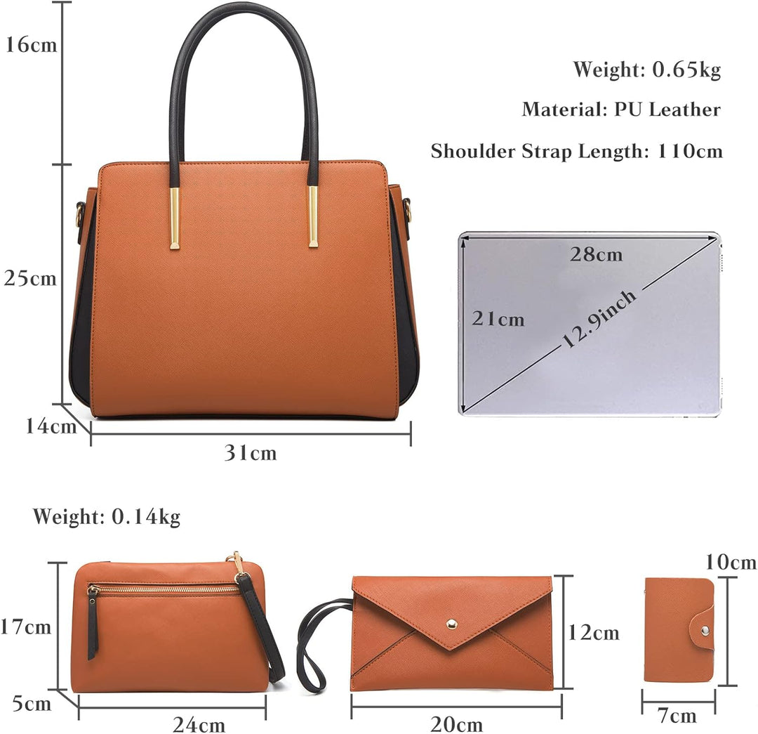 FANDARE Damen Handtasche 4 Stück Set Umhängetasche Frauen Reise Citytasche mit Unterarmtasche Brieft