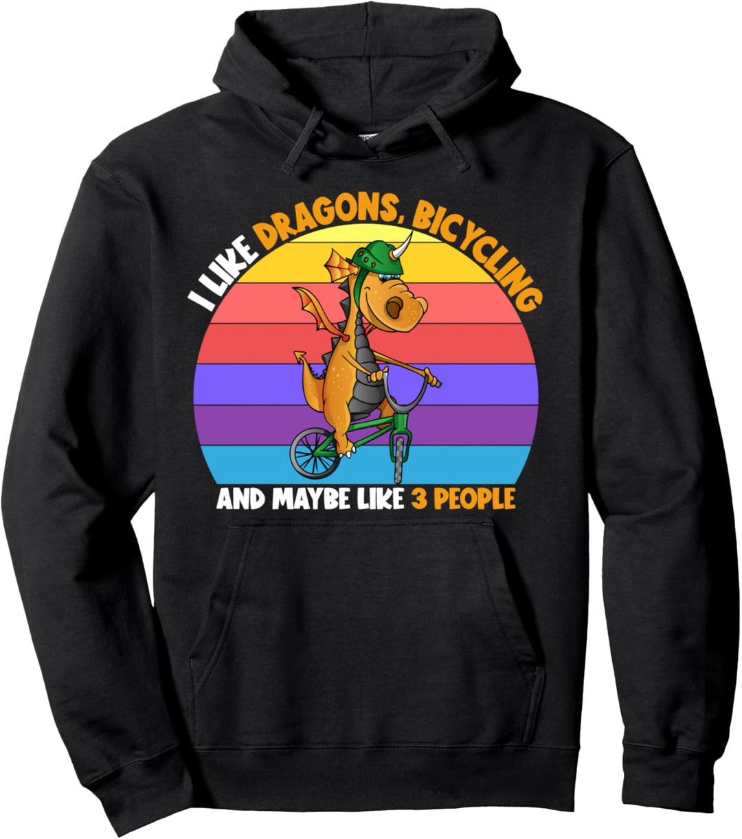 I Like Dragons Bicycling & Maybe 3 People Kids Biker Dragon Pullover Hoodie