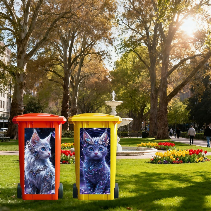 ANATTASOUL Mülleimer Aufkleber, 2 Blätter Mülltonnen Aufkleber 38×82cm Glamour Magische Katze Selbst