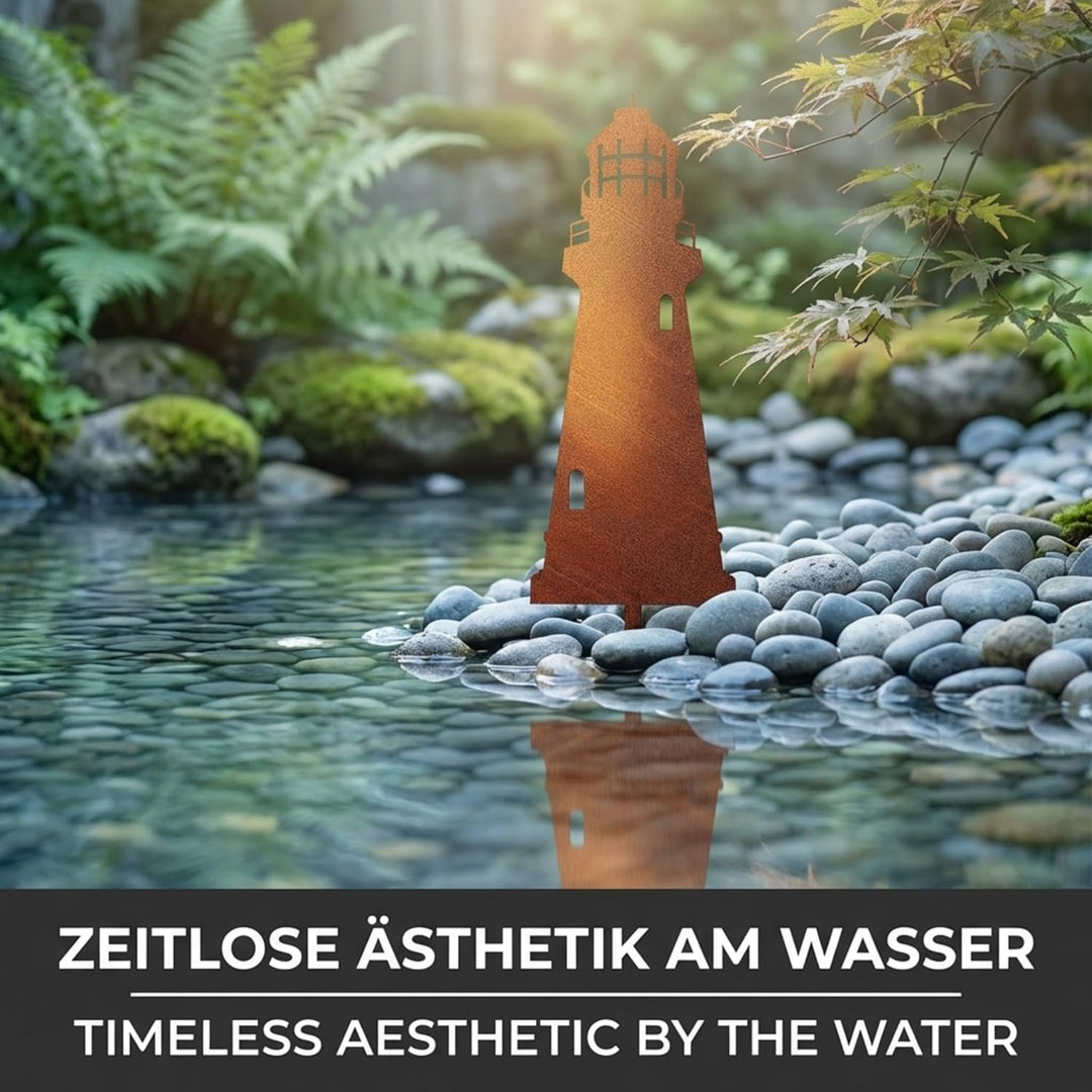 Edelrost Leuchtturm Beetstecker-Rostdeko/Teichdeko aus hochwertigem Cortenstahl für Garten, Teich -