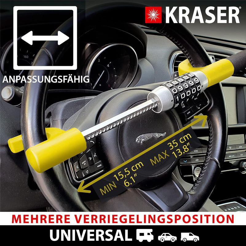 KRASER KR940B Lenkradkralle Wohnmobil Lenkradschloss für Auto Lenkradsperre Lenkrad Zahlenschloss, L