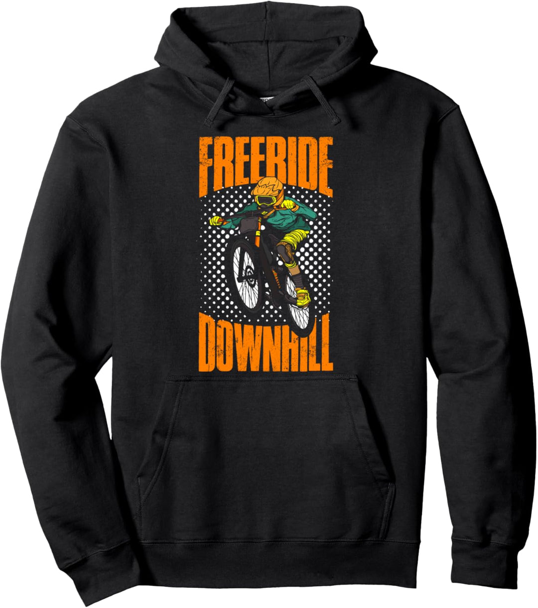 Freeride Downhill Motiv mit Mountainbike Fahrer, der springt Pullover Hoodie