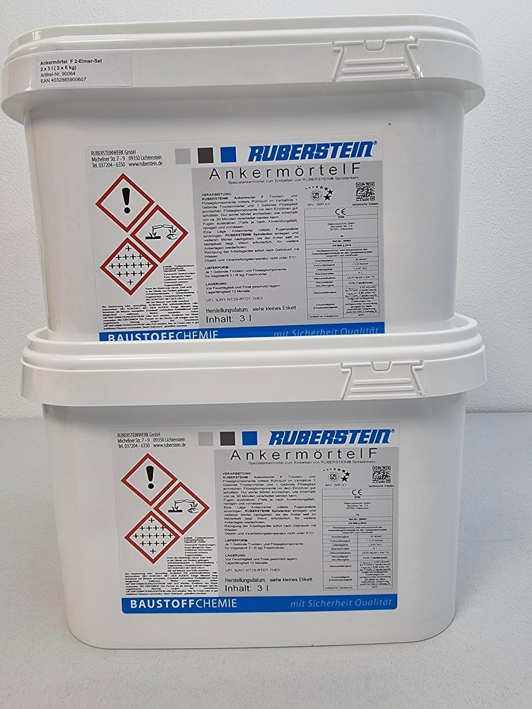 Ruberstein Ankermörtel F hochfest 2K, 2 Eimer á 6 kg zum Einbetten der Spiralanker