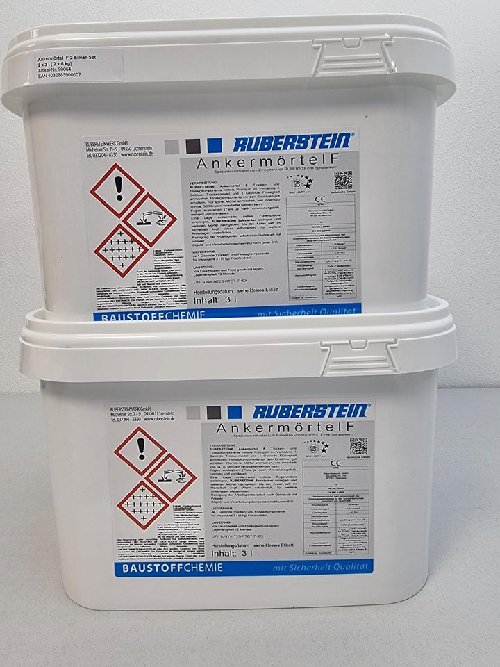 Ruberstein Ankermörtel F hochfest 2K, 2 Eimer á 6 kg zum Einbetten der Spiralanker