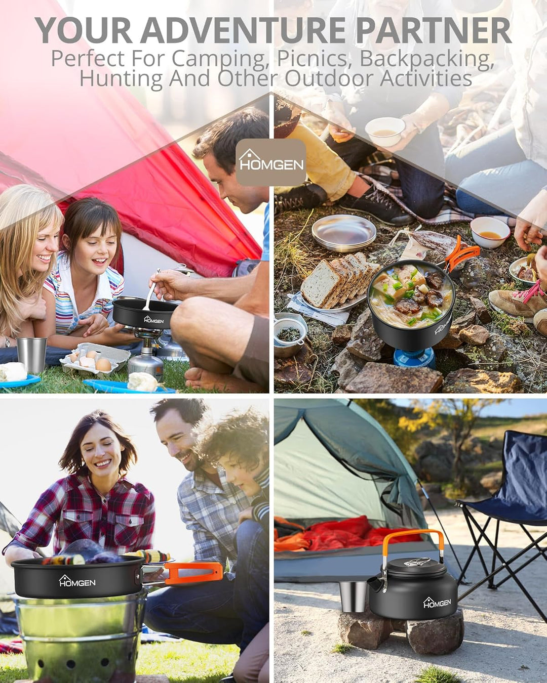 HOMGEN Portable Camping Cooking Set Camping Pots and Pans Set Aluminium Camping Cookware Kit Lightwe