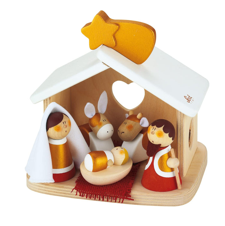 Sevi : Nativity Scene, Rot, Weiss, Gold, ca. 18 x 18 x 14 cm