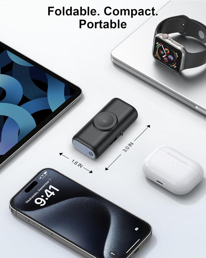 3 in 1 Mini Powerbank USB C für iPhone,5000mAh Klein Power Bank für iWatch,Kompatibel mit iPhone 17