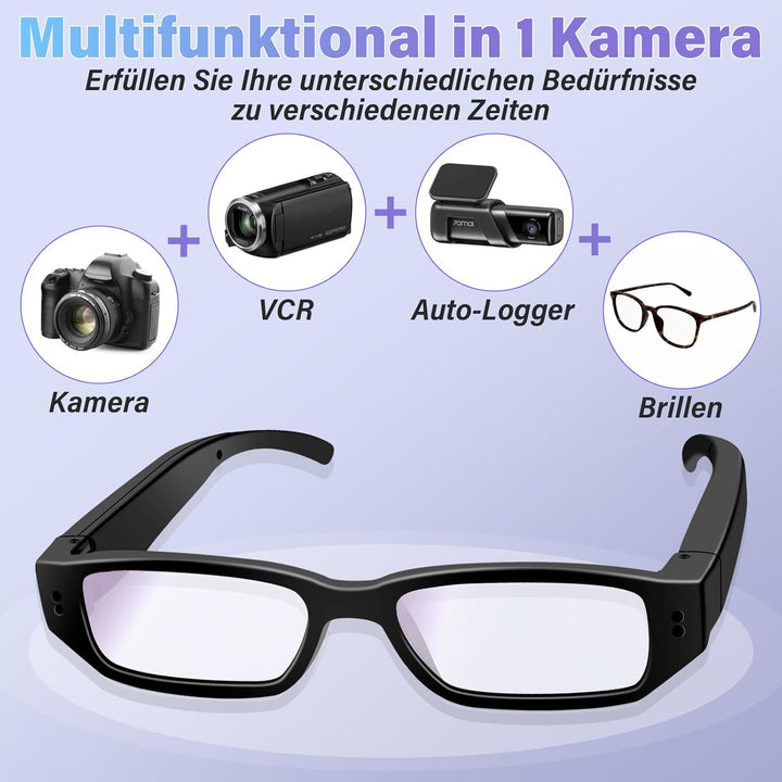 Mini Kamera 32GB, Brille Sportkamera Action Cam, Kleine Brille Videokamera 1080P HD, Tragbare Action