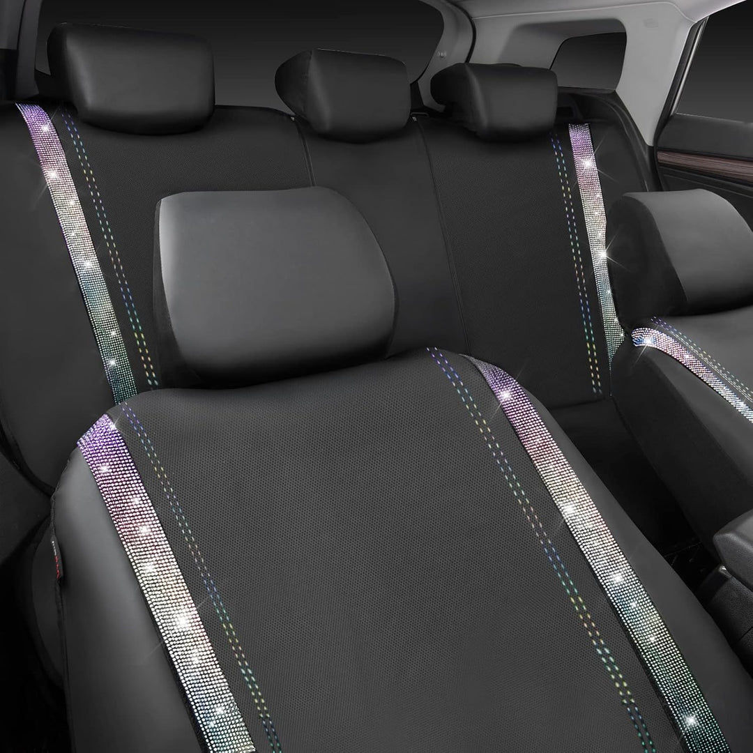 CAR PASS Wasserdicht Leder Autositzbezüge, Bling Diamant Komplettset Sitzbezug, Glänzend Kristall Gl