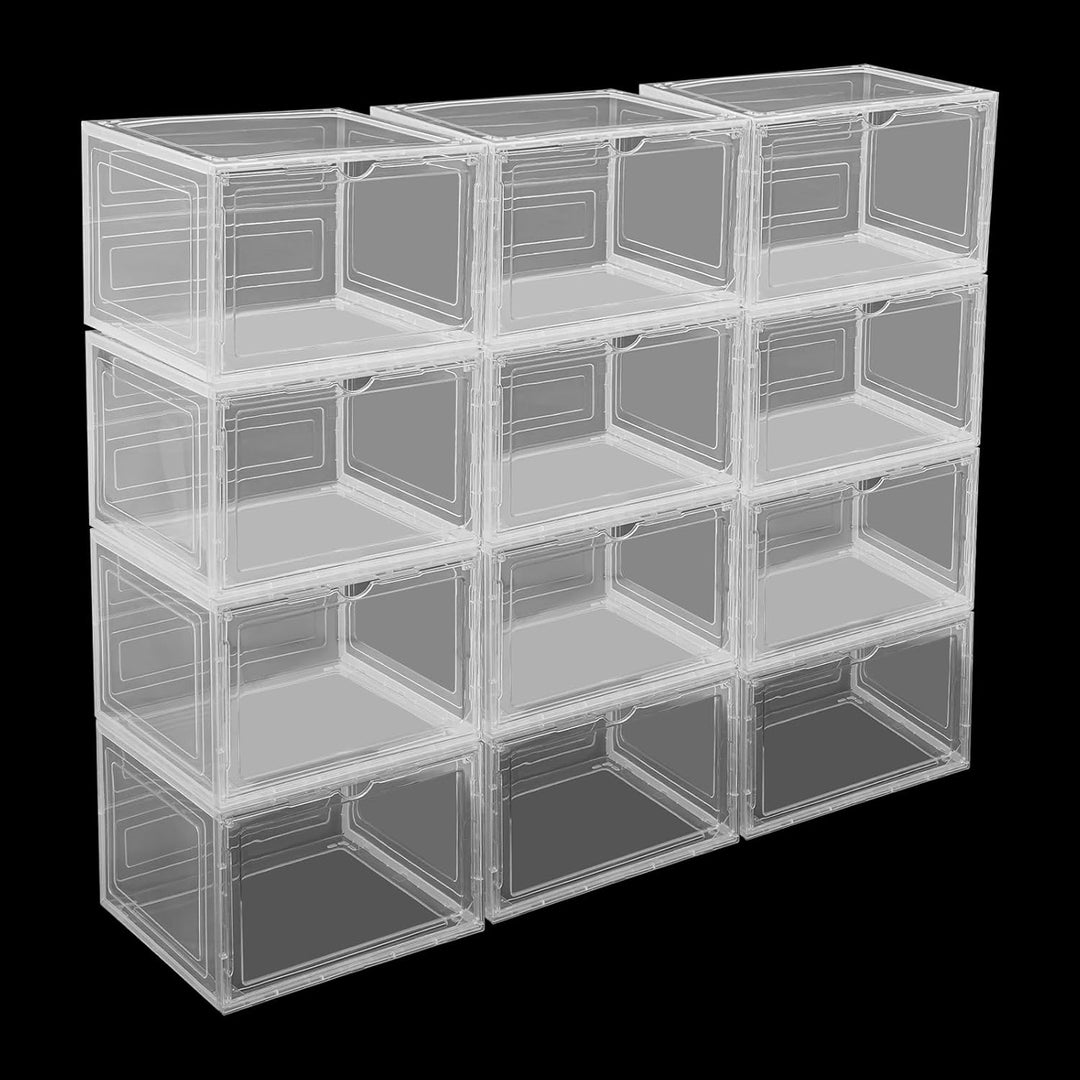 Schuhboxen Stapelbar Transparent 12er Set Schuhbox Hartplastik Schuhkarton mit Deckel Faltbar und St