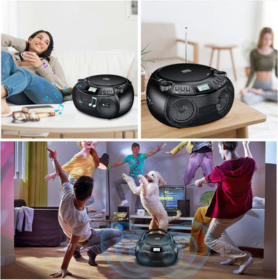 Gueray Tragbarer CD Player Boombox mit Bluetooth, UKW Radio AM Radio, Stereo-Lautsprecher, USB & AUX