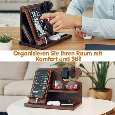 TESLYAR Holz Telefon Dockingstation Männer - Schreibtisch Organizer Holz, Handy & Schlüssel Organize