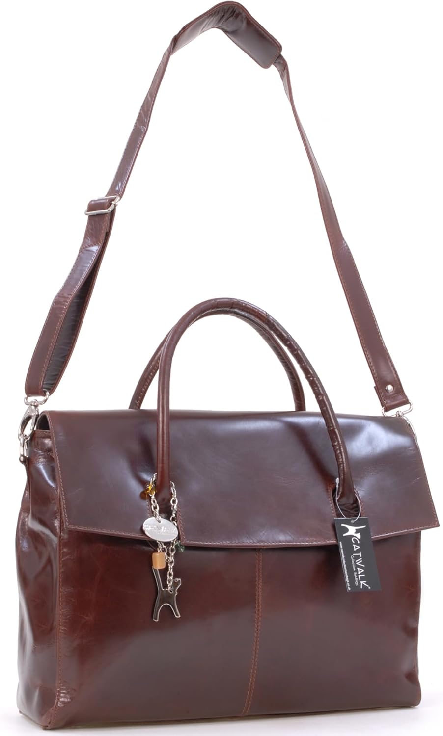 Catwalk Collection Handbags - Damen Leder Laptoptasche 17 Zoll - Arbeitstasche Extra Gross - Aktenta