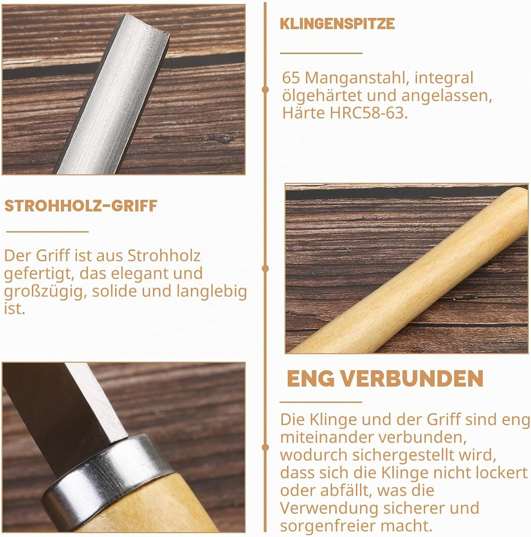 Drechselmesser Set 8 Stück, Stechbeitel Set für Holz Drehmeissel Set mit Manganstahl Klingen und Pol