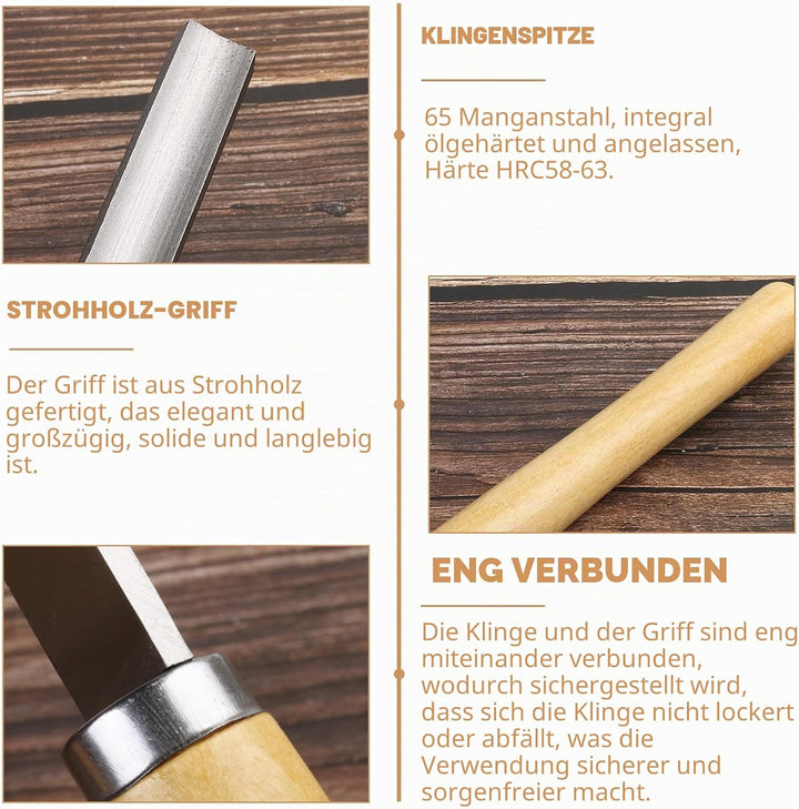 Drechselmesser Set 8 Stück, Stechbeitel Set für Holz Drehmeissel Set mit Manganstahl Klingen und Pol