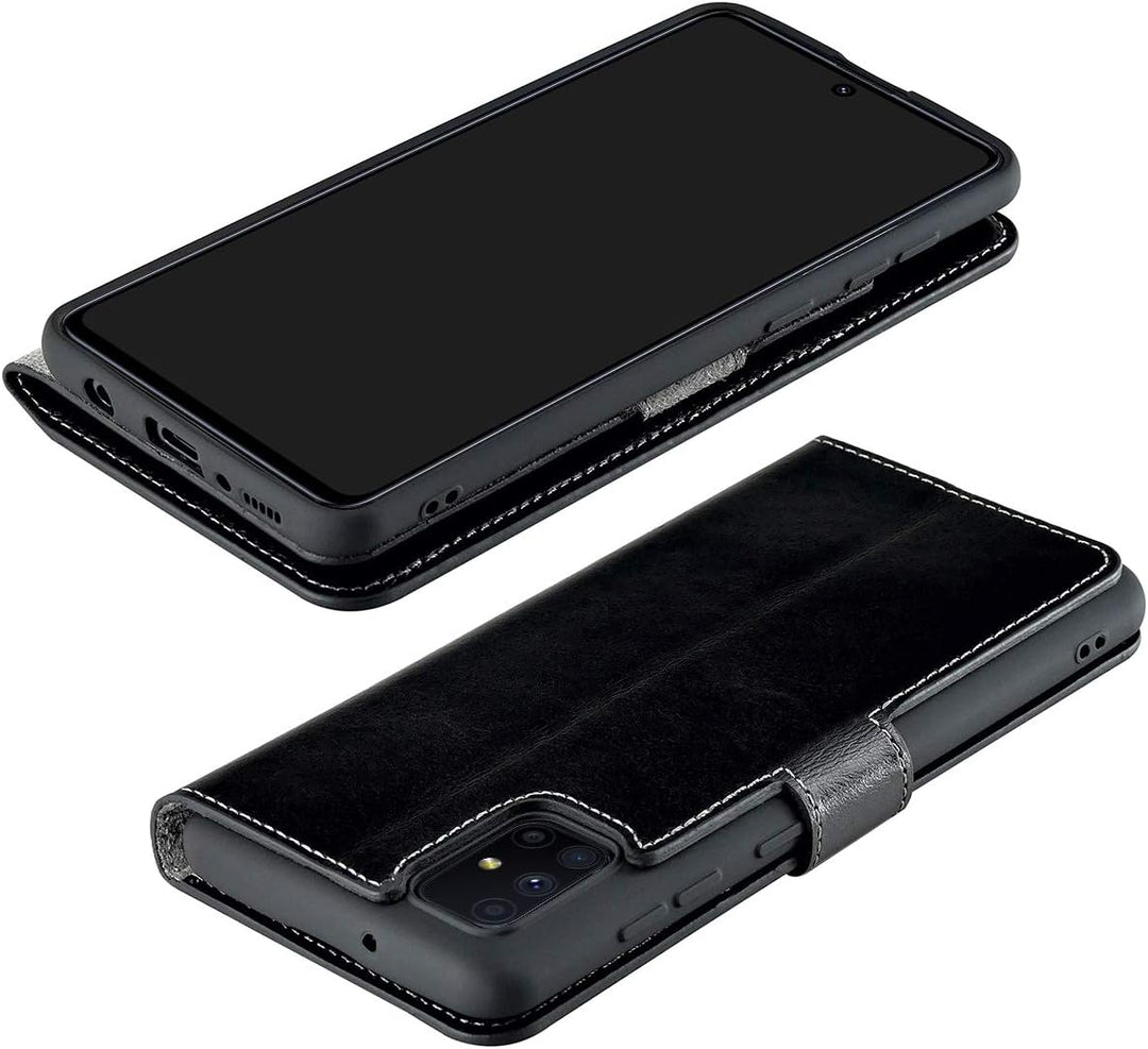 Suncase Book-Style Hülle kompatibel mit Samsung Galaxy M31s Leder Tasche (Slim-Fit) Lederhülle Handy