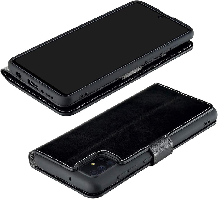 Suncase Book-Style Hülle kompatibel mit Samsung Galaxy M31s Leder Tasche (Slim-Fit) Lederhülle Handy