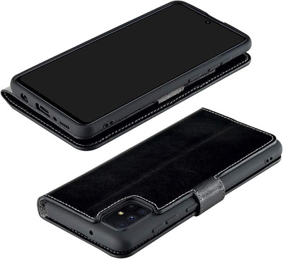Suncase Book-Style Hülle kompatibel mit Samsung Galaxy M51 Leder Tasche (Slim-Fit) Lederhülle Handyt