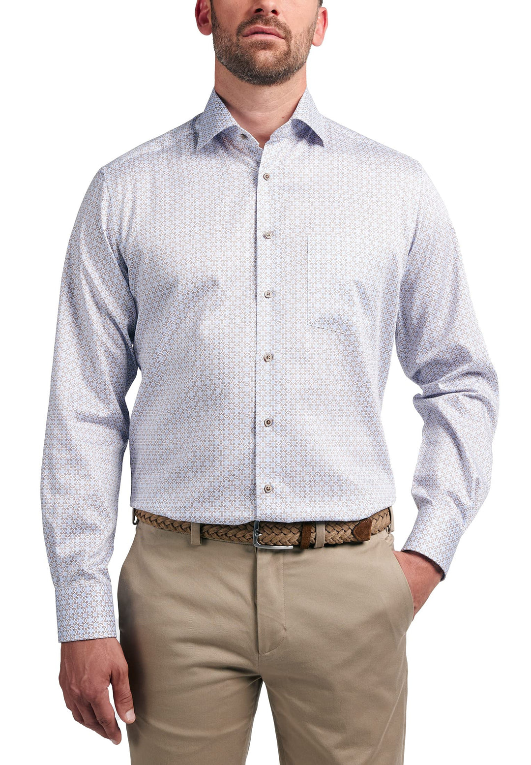 eterna Modern Fit Businesshemd Langarm New Kent Kragen Muster blau Grösse 39