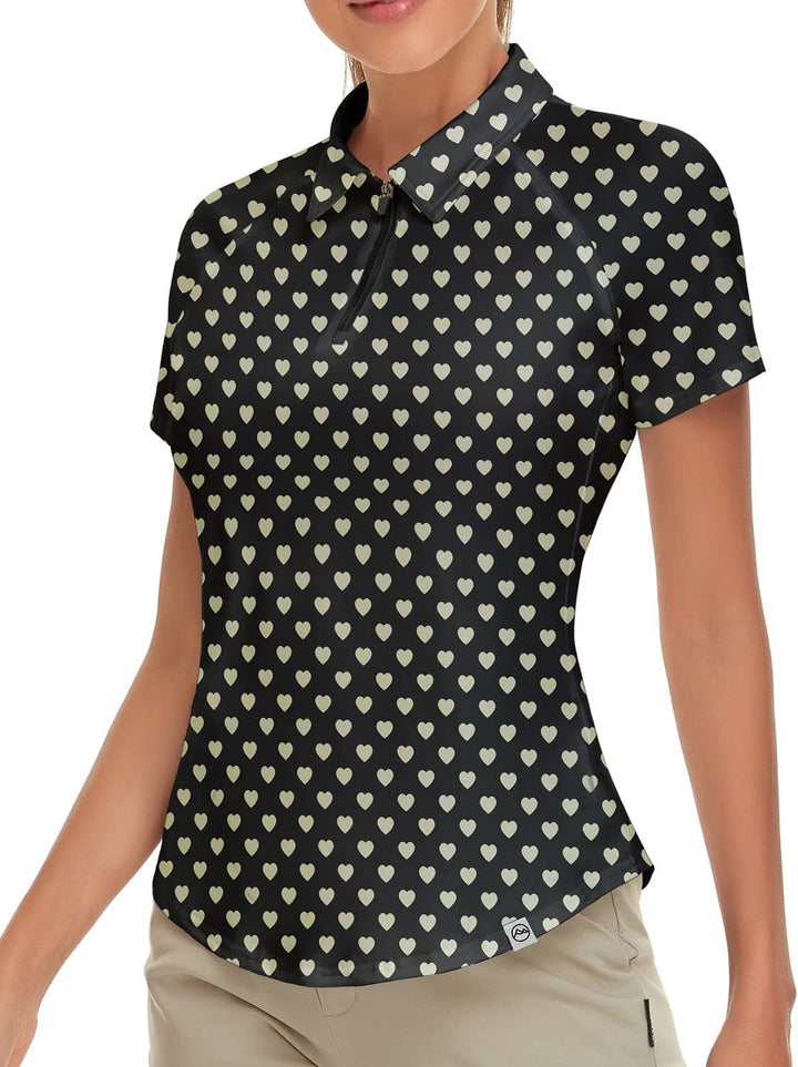 Soneven Poloshirt für Damen Kurzarm Sportshirt mit 1/4 Reissverschluss Sport Tshirts Schnelltrocknen