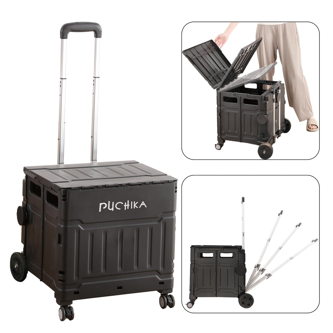 PUCHIKA Einkaufstrolley klappbar, Einkaufswagen Trolley, Einkaufstrolley mit Deckel, Shopping Trolle