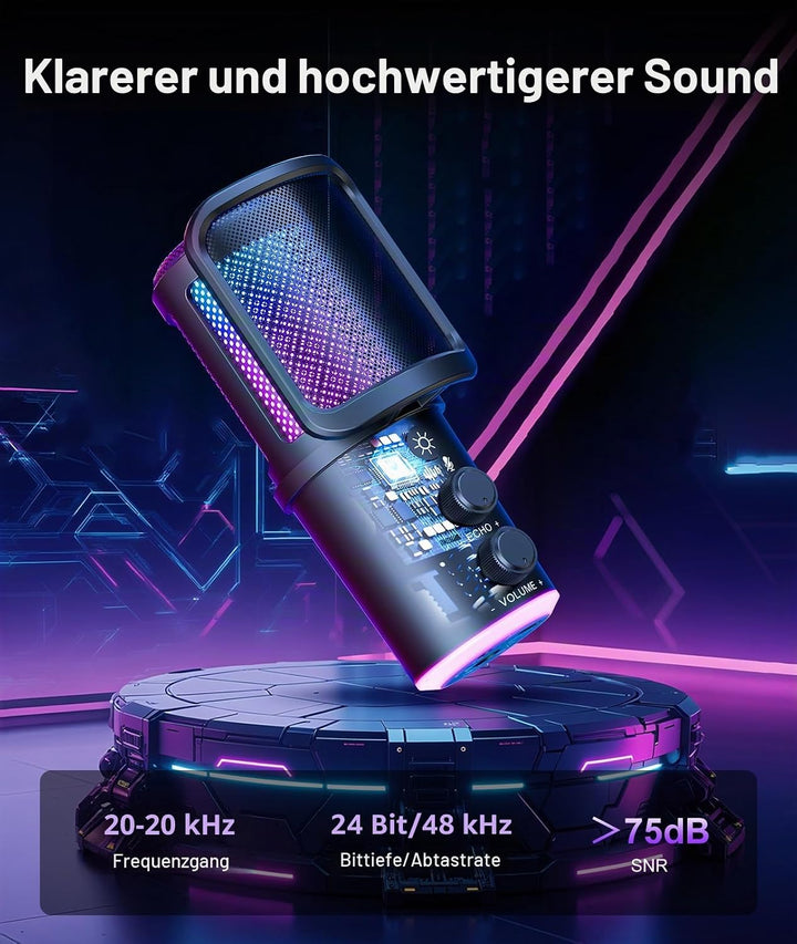 Gaming USB Mikrofon Kit mit Galgenarm - RGB Kondensator Mikrofon mit Geräuschunterdrückung, Stummsch
