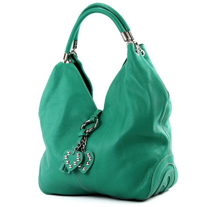 modamoda de - 330 - ital. Leder Damen Schultertasche Large Aquamarin, Aquamarin