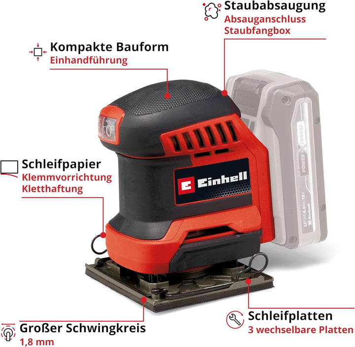 Einhell Akku-Faustschleifer TE-OS 18/113 3X Li-Solo Power X-Change (18 V, Schwingschleifer, 3x wechs