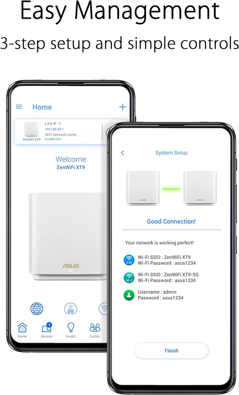 ASUS ZenWiFi XT9 AX7800 2er Set Weiss kombinierbarer Router (Tethering als 4G und 5G Router-Ersatz,