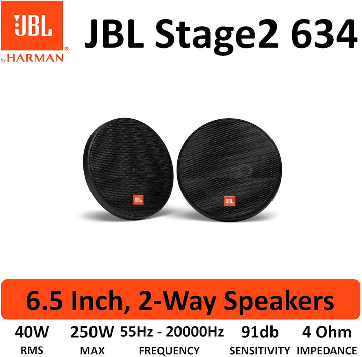 JBL Stage2 634 3-Wege Auto Lautsprecher Set von Harman Kardon - 250 Watt KFZ Auto Boxen - 2 stück Ca