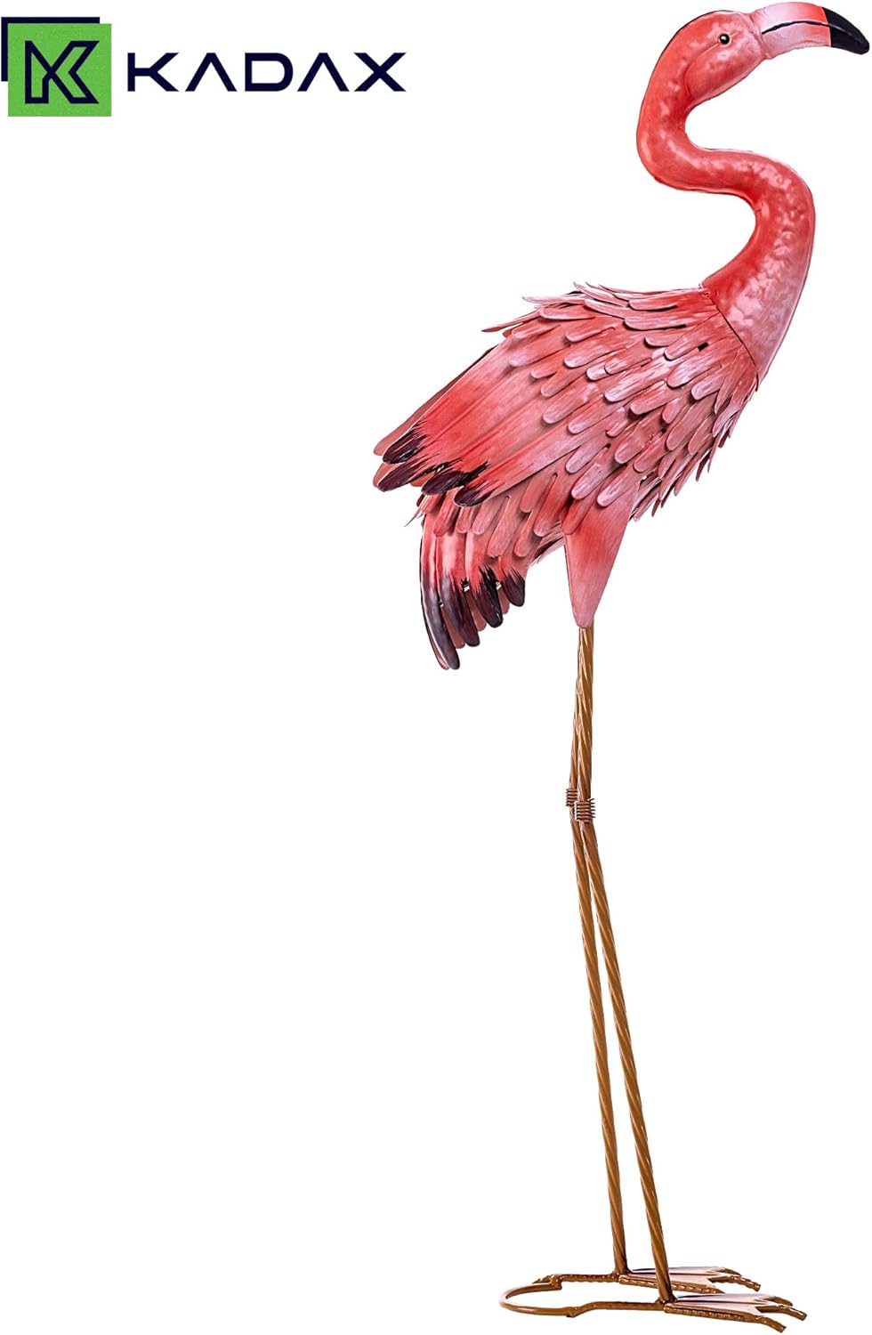 KADAX Flamingo Figur 76 cm, grosse Gartenfigur aus pulverbeschichtetem Stahl, handbemalte Teichfigur