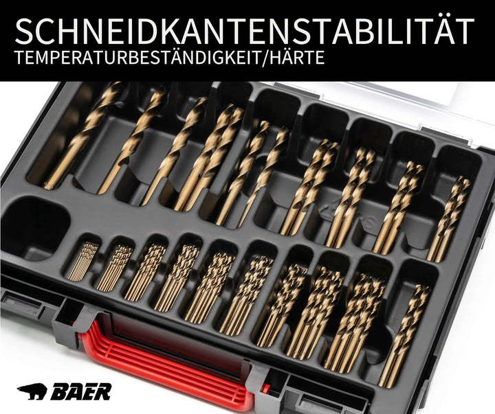 BaerCoil BAER HSSE Spiralbohrer Set - Magazin (87-teilig - 0,5mm steigend) 1-10 mm - Spiralbohrerset