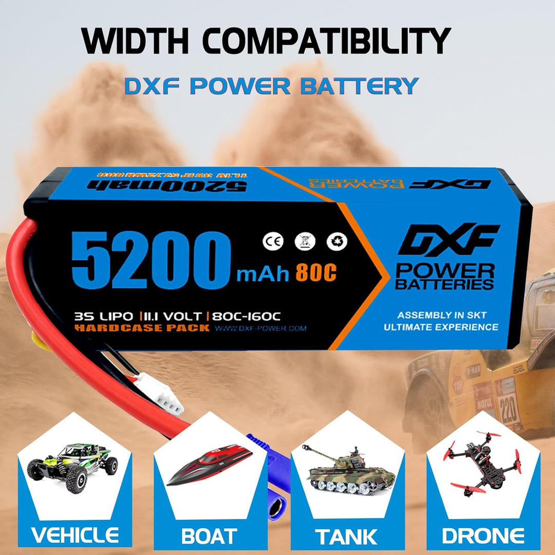 DXF 3S LiPo Akku 11.1V 80C 5200mAh Hardcase Batterie mit EC5 Steck für RC Auto, RC Flugzeug, RC Hubs