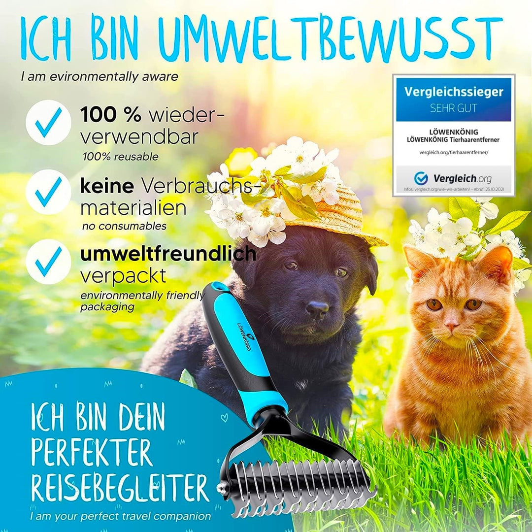 LÖWENKÖNIG® KRALLI 2.0 Verbesserte Unterfellbürste für Katzen & Hunde I Extrem effektiver Unterwollk