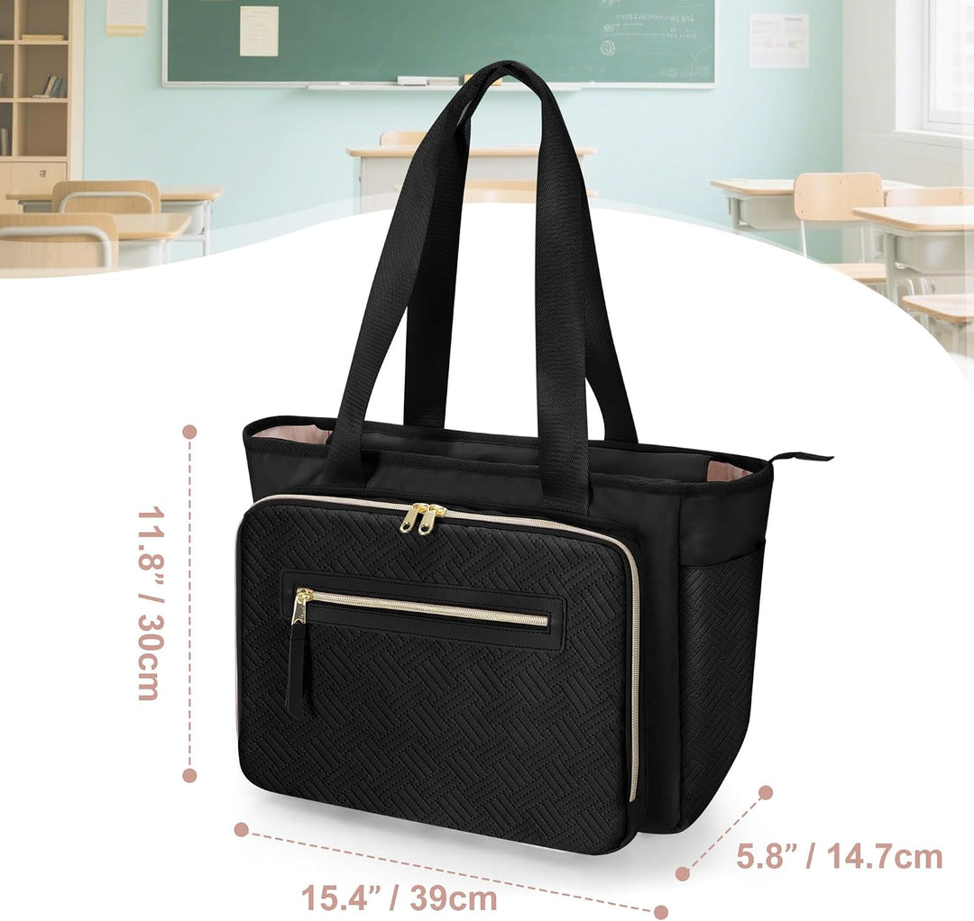 Lehrertasche für Damen, Lehrer Arbeitstasche 15,6 Zoll Laptoptasche mit Akkordeon Akten Organizer, P