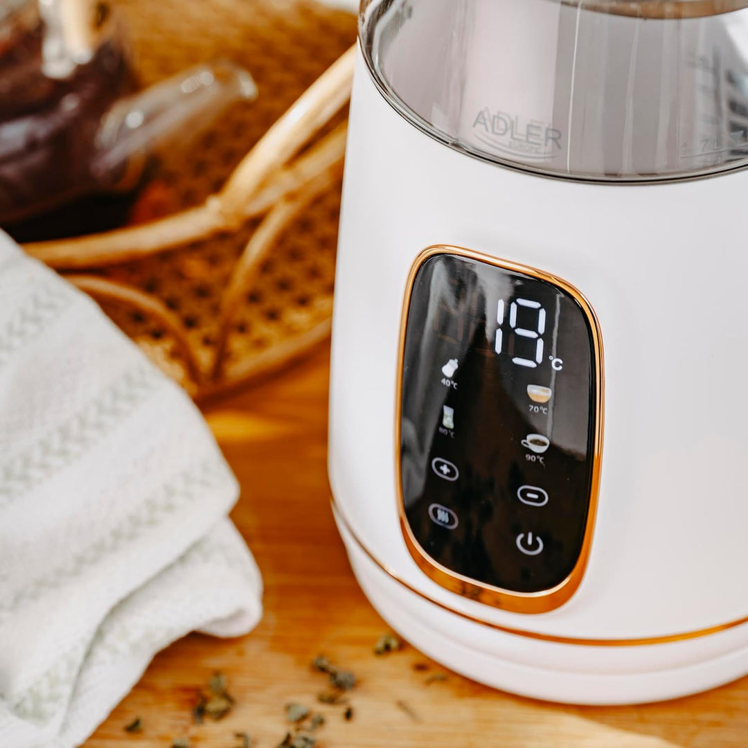 Adler Wasserkocher mit Temperatureinstellung 2200W – Wasser Kocher 1,7L mit LED-Display und Touchpan