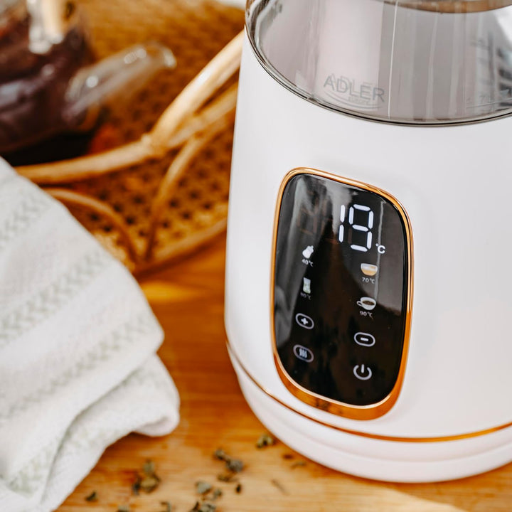 Adler Wasserkocher mit Temperatureinstellung 2200W – Wasser Kocher 1,7L mit LED-Display und Touchpan