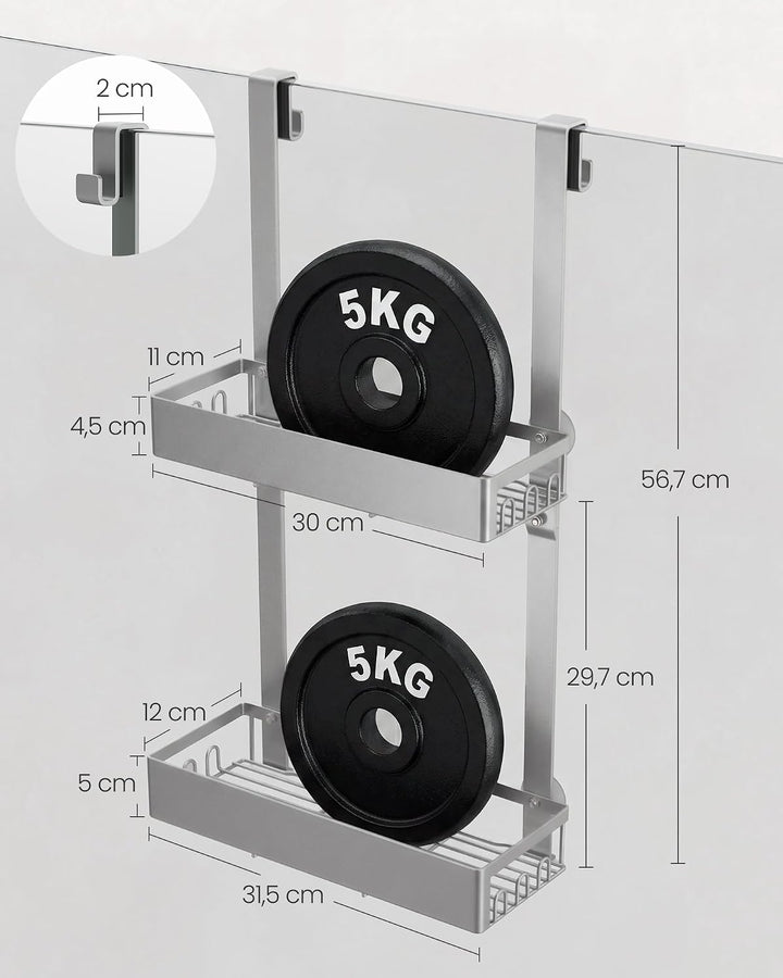 SONGMICS Duschablage ohne Bohren, 2 Ebenen Duschregal zum Hängen, Silber | Badezimmer Organizer mit
