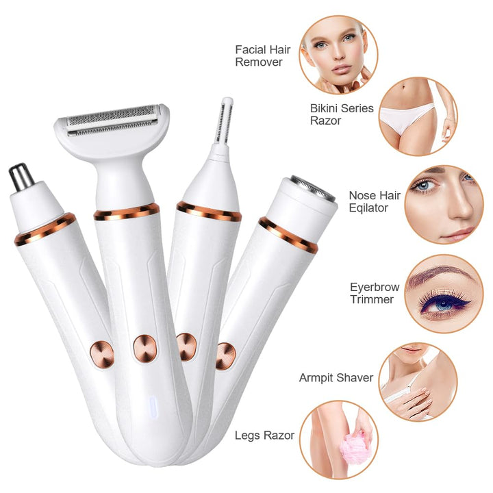 ACWOO Elektrischer Rasierer für Frauen, 4-In-1 Elektrischer Damenrasierer, Schmerzfreier Intimrasier