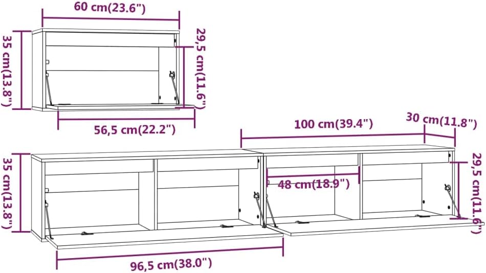 homiuse TV-Schränke 3 STK. Massivholz Kiefer TV Schrank Set Wohnzimmer MöBel Fernsehschrank Tv Lowbo