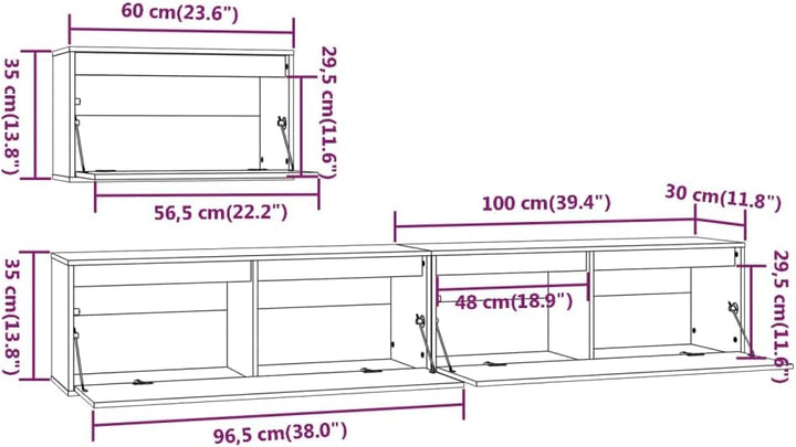homiuse TV-Schränke 3 STK. Massivholz Kiefer TV Schrank Set Wohnzimmer MöBel Fernsehschrank Tv Lowbo