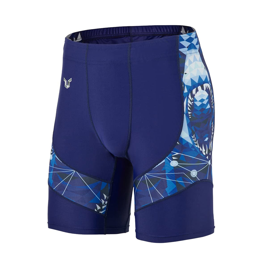 HUGE SPORTS Herren Splice Schwimmhose Kompression Jammer Lang Wilde Serie S Blauhai, S Blauhai