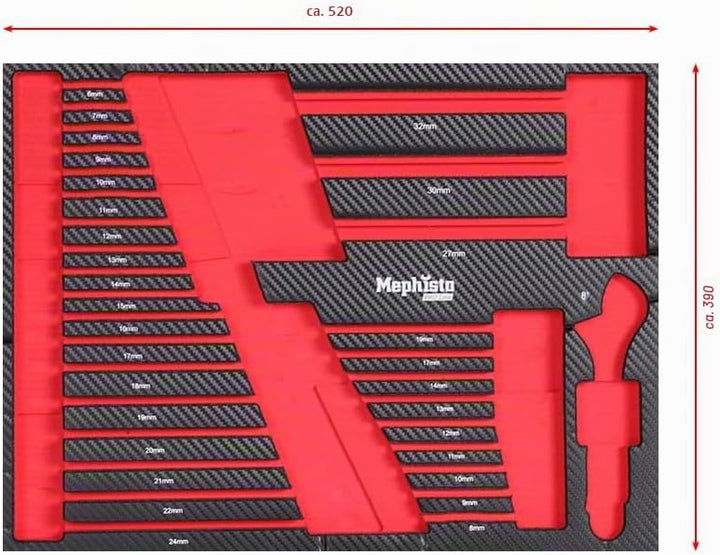 Mephisto Werkzeugeinlage Werkzeug Set Pro Line Werkstattwageneinlage mit Maul-Ring-Schlüsselset, mit