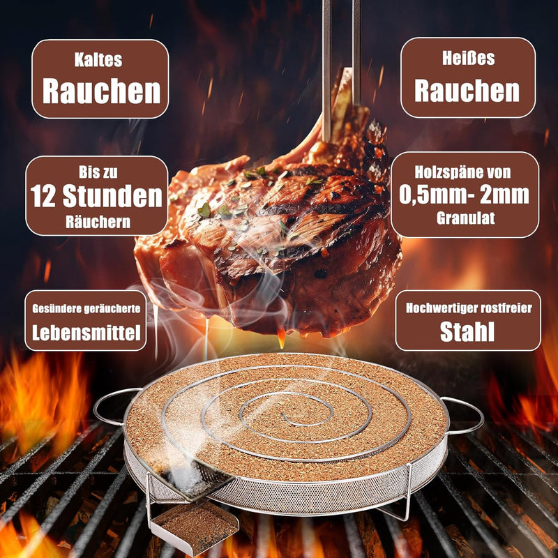 Encham Rund Rauchgenerator Edelstahl Kaltraucherzeuger Kaltrauchgenerator für Kugelgrill Smoker und