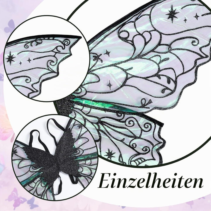 4 Stück Feenflügel Erwachsene Set Schmetterlingsflügel Blumenkranz Feenstab Elfenohren Fasching Dame