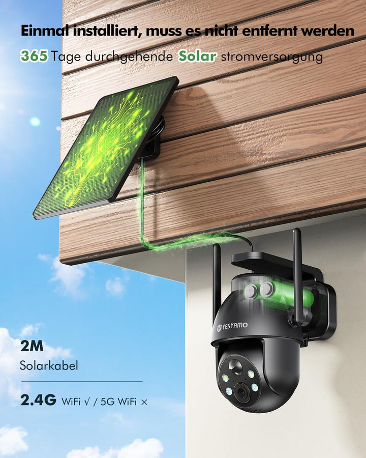 2K Überwachungskamera, WLAN, für den Aussenbereich, kabellos, Solar, 2,4 GHz, Solar-Kamera für den A