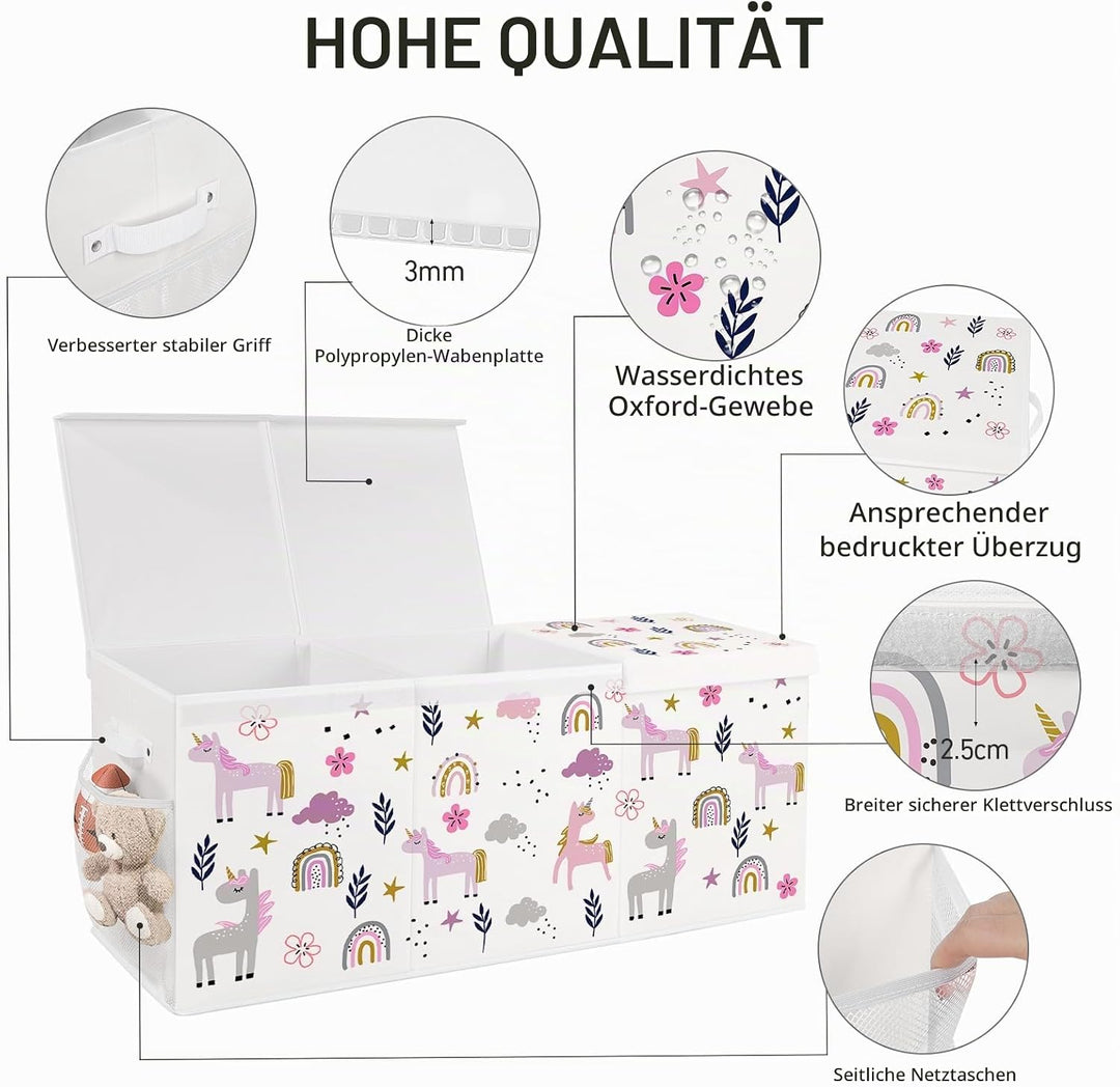 Spielzeugkiste Aufbewahrungsbox mit Deckel Kinder 96 x 32 x 40 cm, Faltbare und Platzsparend für Kin