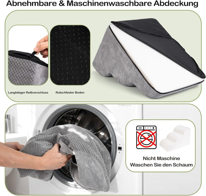 Hundetreppe für Kleine Hunde, 3 Stufen 40cm hoch Haustiertreppe für Couch aus Hochdichtem Schwamm, f