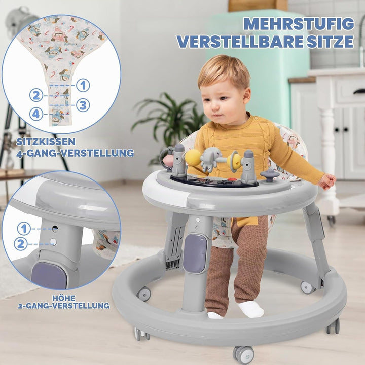3in1 Baby Lauflernwagen(mit Spiel-Aktivitätscenter,Esstablett und Fussmatten),Höhenverstellung,Anti-